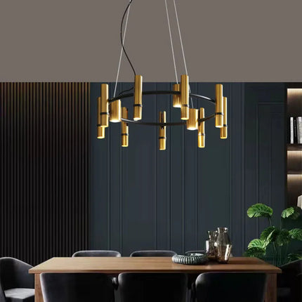 Lustre en métal doré avec anneau noir réglable pour suspension — LZ4X9J
