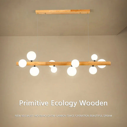 Lustre moderne en bois avec verre laiteux pour intérieur contemporain — LZ4P9XJ
