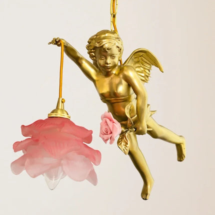 Lustre LED médiéval en bronze avec ange en cristal — LZ4X9P2