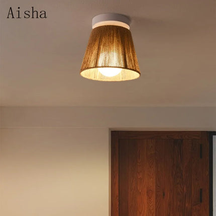 Plafonnier suspension en corde de chanvre style japonais rétro pour intérieur chaleureux — LZ4XJ9