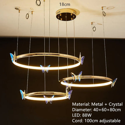 Suspension LED anneau doré avec papillon pour déco loft et restaurant — LZ4X9T