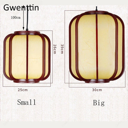 Suspension en bois style chinois avec lanterne en peau de mouton — LZ4X9P2