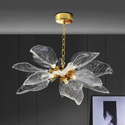 Lustre moderne en résine et verre forme feuille pour intérieur — LZ4X9T