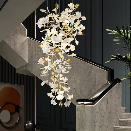 Ginkgo feuille cage d'escalier long lustre lumière atmosphérique villa de luxe duplex bâtiment loft hall d'hôtel lampes d'art créatives