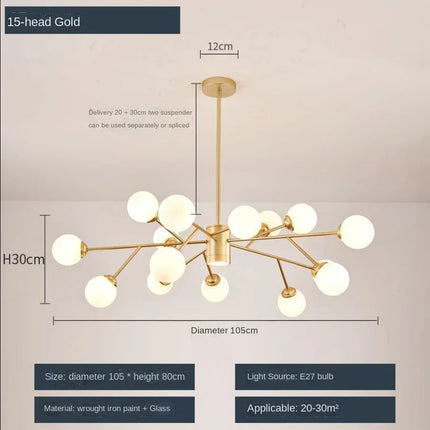 Lustre suspension LED avec globe en verre style nordique — LZ4G7X