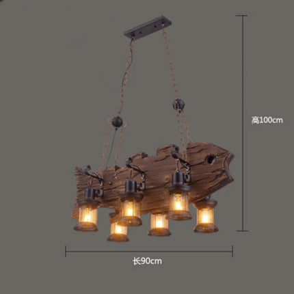 Lustre suspension rétro en bois style industriel pour café — LZ4D7Q9