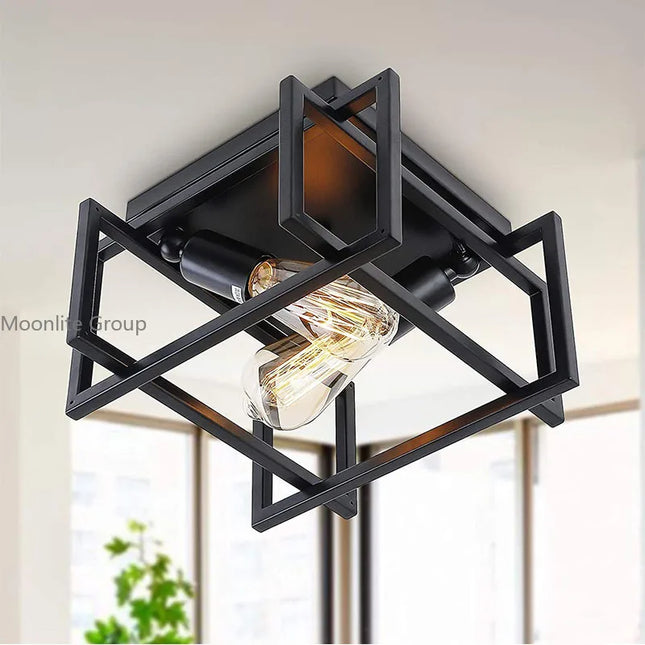 plafonnier vintage en fer forgé avec suspension rondes