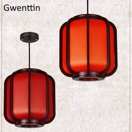 Suspension en bois style chinois avec lanterne en peau de mouton — LZ4X9P2