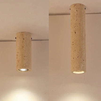Plafonnier cylindrique en travertin jaune clair à fixation en surface — LZ4P9XQ