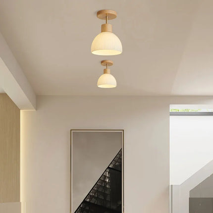 Plafonnier LED en bois et verre pour couloir et balcon style nordique — LZ4X9P2