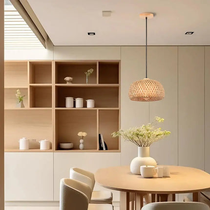 Lustre suspension tissé main en bambou avec LED intégrée — LZ4X9P