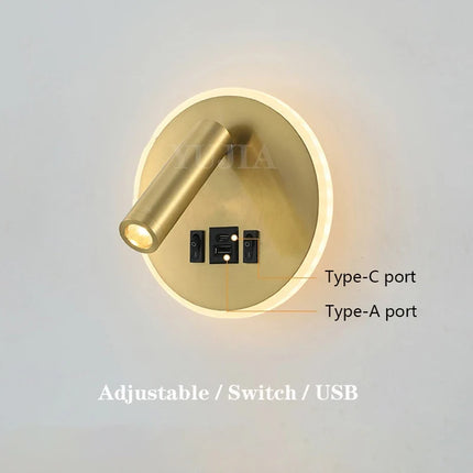 Applique murale LED moderne avec ports USB et lampes de lecture réglables — LZ4X9P2