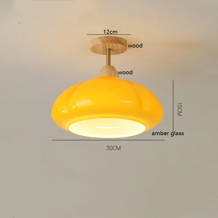 Suspension citrouille en verre LED style japonais vintage bois — LZ4X9P