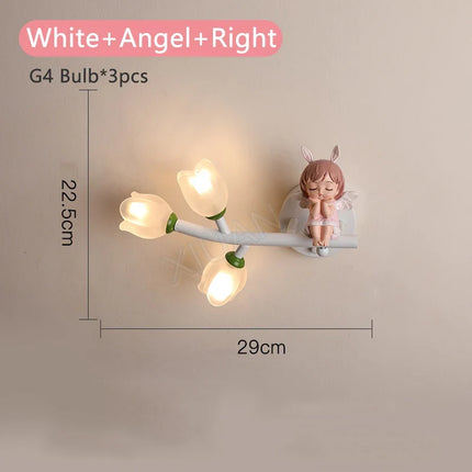 Applique murale LED G4 motif fille lapin et fleur pour enfants — LZQ7X9