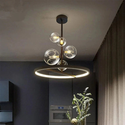 Lustre en verre transparent à bulles avec structure métallique — LZ4X9T2