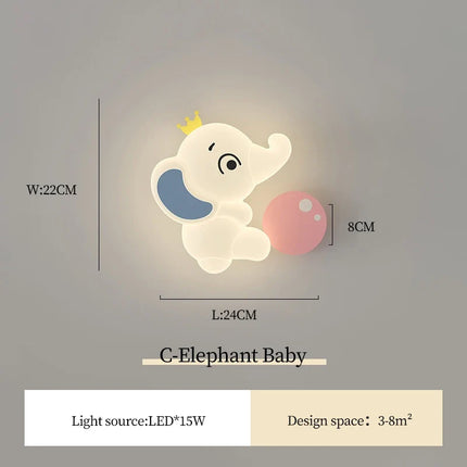 Applique murale moderne éléphant avec lumière douce pour enfant — LZ4P7XQ