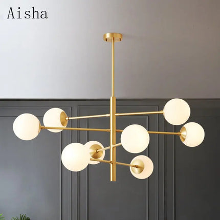 Lustre suspension nordique en verre et cuivre design moderne — LZ4X9T