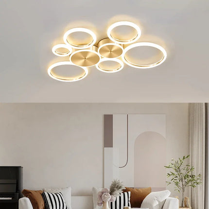 Plafonnier LED moderne en aluminium doré à anneaux pour salon — LZ4X9P2