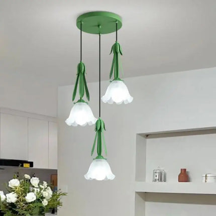 Lustre suspension LED à 3 têtes en verre blanc laiteux — LZ4X9J