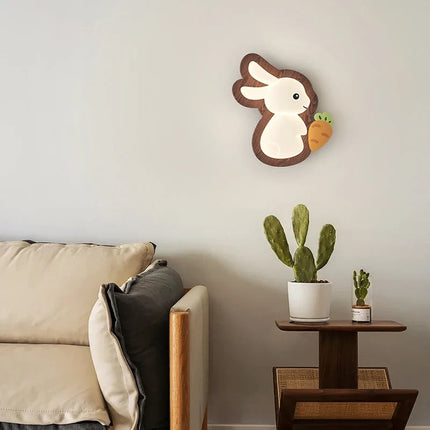Lampe de chevet japonaise wabi-sabi avec base en bois et motif lapin — LZ4X9P2
