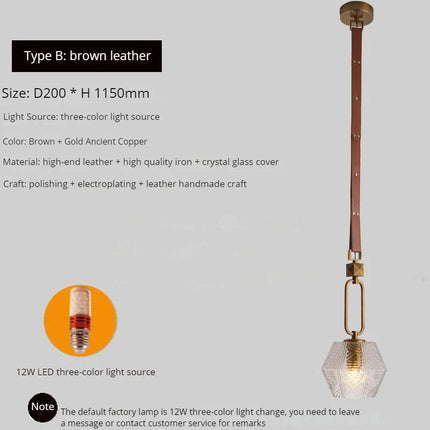 Lustre suspension moderne en cuir et verre cristal — LZ4X9P2Q