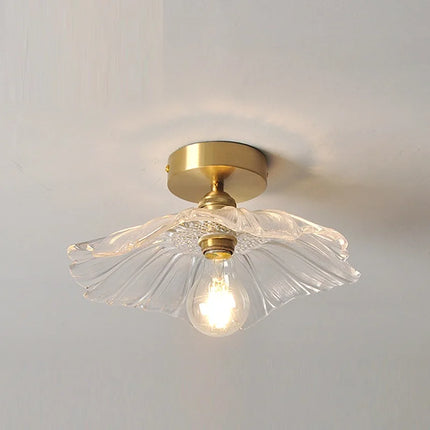 Suspension rétro en laiton avec abat-jour en verre forme fleur — LZ4M9Q2