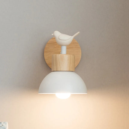Applique murale nordique en bois avec interrupteur et décor oiseau — LZ7D4X