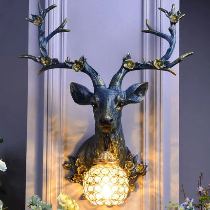 Lampe à poser cerf vintage en résine avec abat-jour luxueux — LZ4XJ9