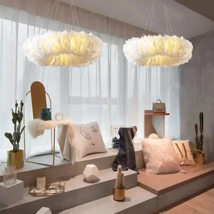 Lustre LED nordique suspendu orné de plumes — LZ4X9T2