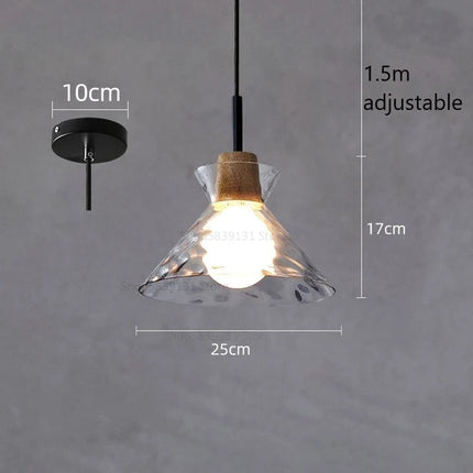 Suspension LED en verre grain d'eau et bois style nordique rétro — LZ4X9P