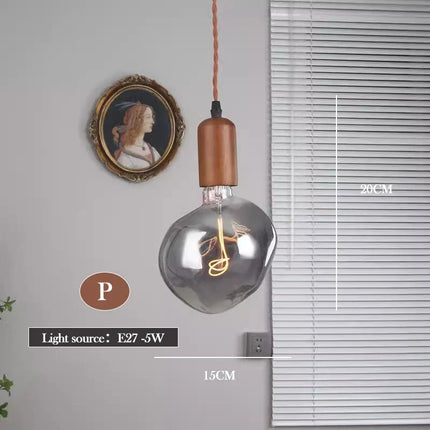 Lustre rétro en verre d'art avec bois massif pour intérieur — LZ4X9P