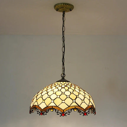 Suspension lustre baroque style Tiffany perle vitrail bleu marron 16" — LZ4X9P2