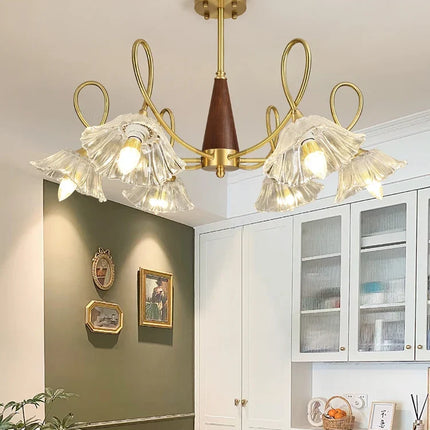 Lustre suspension rétro médiéval en cuivre et bois massif pour intérieur — LZ4X9Q