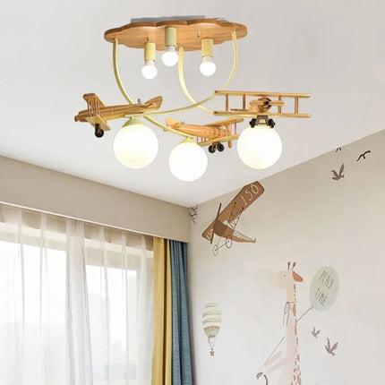 Plafonnier LED en bois forme avion pour chambre d'enfant — LZ4X9P