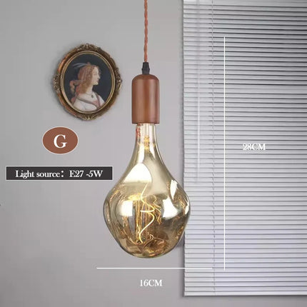 Lustre rétro en verre d'art avec bois massif pour intérieur — LZ4X9P