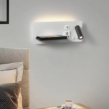 Applique murale avec lampe de chevet, chargeur sans fil USB-C et projecteur rotatif — LZ4X9P2