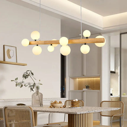 Lustre moderne en bois avec verre laiteux pour intérieur contemporain — LZ4P9XJ