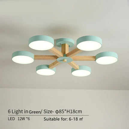 Suspension en bois moderne à 3, 6 ou 8 lumières LED pour salon et chambre — LZ4D9X