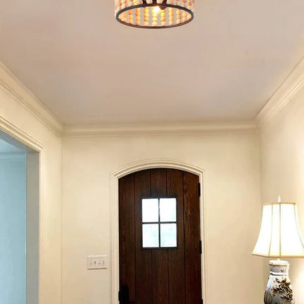 Plafonnier artisanal en perles de bois style vintage pour intérieur cosy — LZ4M9X2