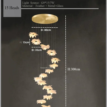 Suspension lustre design plumes d'autruche en verre pour escalier 2024 — LZ4X9Q