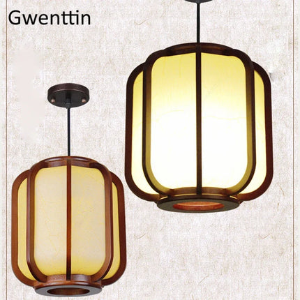 Suspension en bois style chinois avec lanterne en peau de mouton — LZ4X9P2