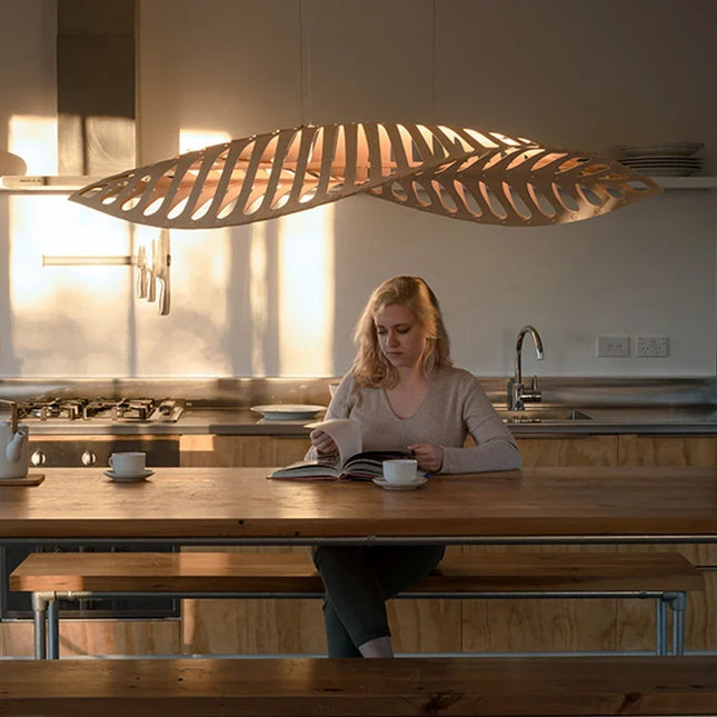 Lustre suspension en bois style wabi sabi nordique minimaliste — LZ4X9P