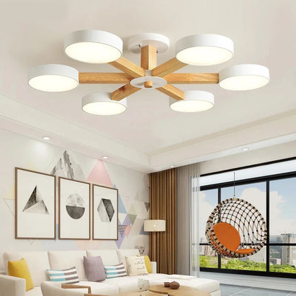 Suspension en bois moderne à 3, 6 ou 8 lumières LED pour salon et chambre — LZ4D9X