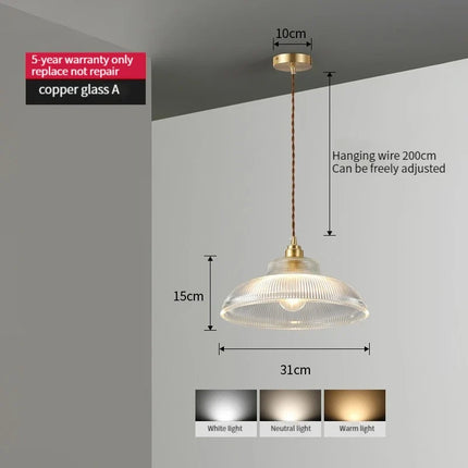 Suspension vintage en verre, bois de noyer et laiton — LZ4D7XQ