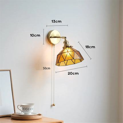 Applique murale LED nordique avec abat-jour verre et cuivre, interrupteur intégré — LZ4X9Q7