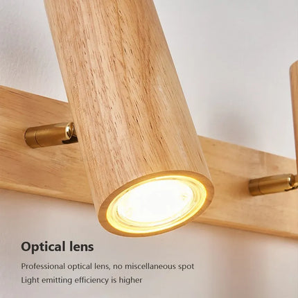 Applique murale LED nordique en bois à projecteurs multi-angles réglables — LZ4X9T1