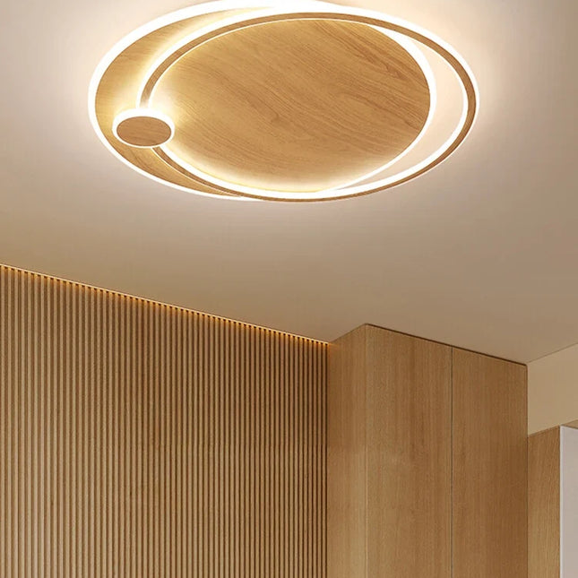 Lustre circulaire en bois avec éclairage intelligent — LZ4X9P2