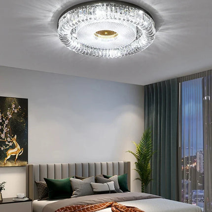 Plafonnier LED moderne à intensité variable en cristal doré et argenté — LZ4X9P