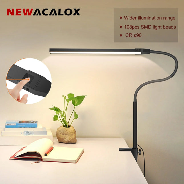 NEWACALOX pince de bureau barre d'écran suspension lumière 360 ° rotatif pliant bras Flexible Support 108 pièces LED SMD Protection des yeux lampe de bureau