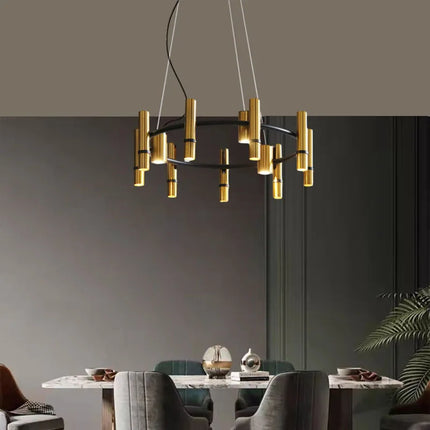 Lustre en métal doré avec anneau noir réglable pour suspension — LZ4X9J